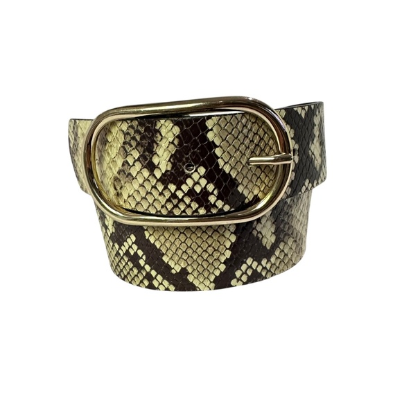 Genuine & OTHER STORIES Beige Belt Snake Print Leather With Oval Buckle Size S main image 4